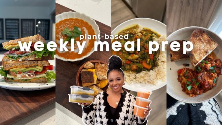 meal prep with me episode 7 | easy to follow plant-based meal ideas | tomato soup, curry, shakshuka